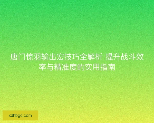 唐门惊羽输出宏技巧全解析 提升战斗效率与精准度的实用指南
